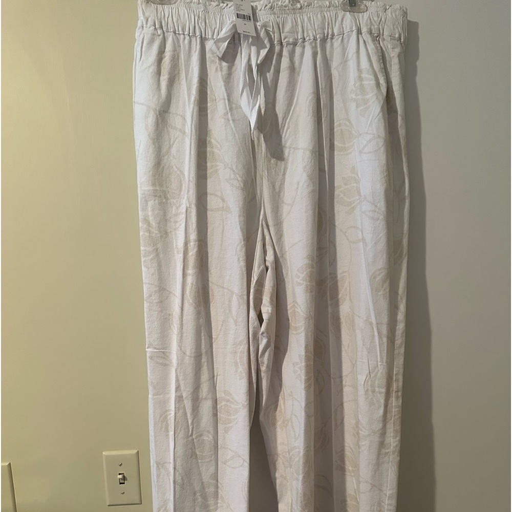NWT Lane Bryant wide leg linen cream pants w/ draw string waist, back pockets